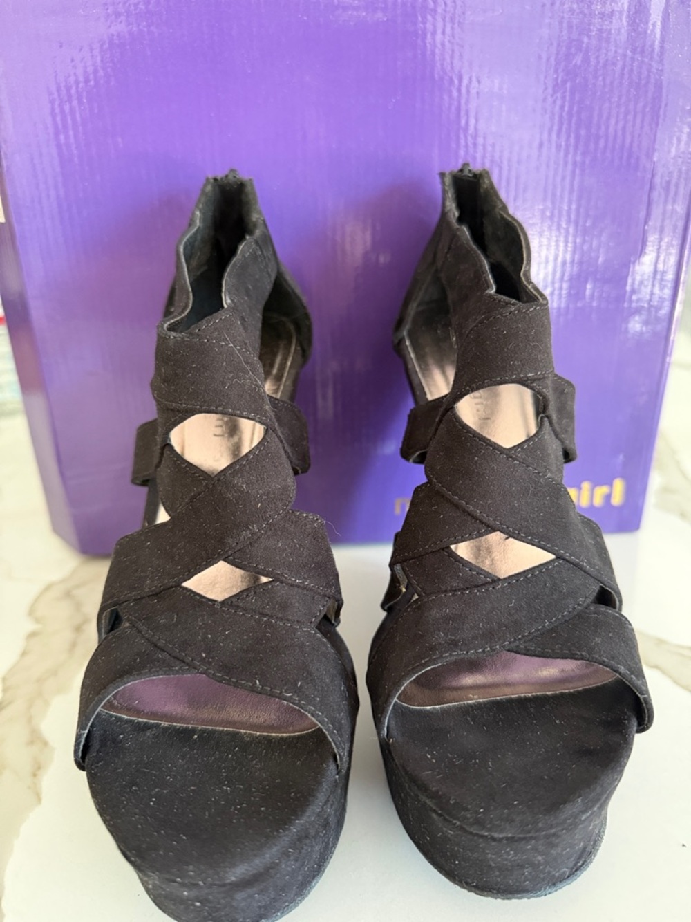 Madden Girl Black Crisscross Platform Heels